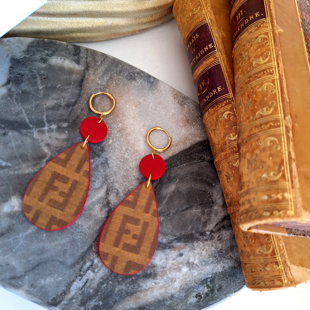 Naoma Earrings - Handcrafted Relux creation in upcycled vintage leather (canvas)