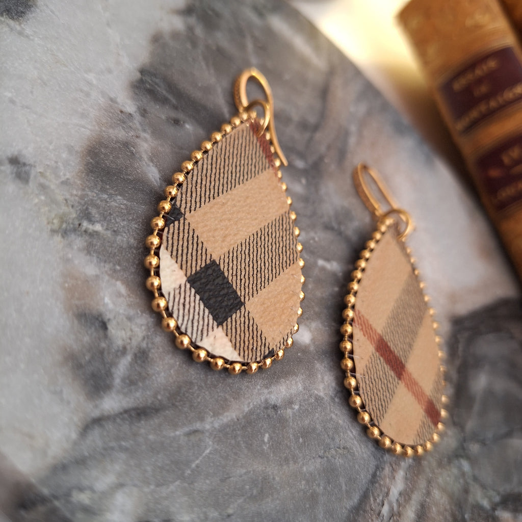 Gabi Earrings - Relux handcrafted creation in upcycled vintage leather (canvas)