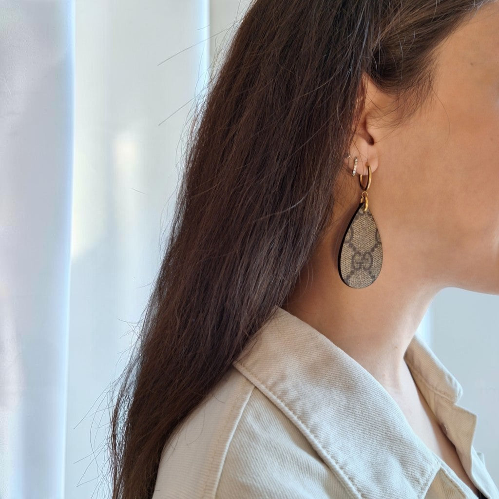 Rua Earrings - Relux artisanal creation in upcycled vintage leather (canvas)