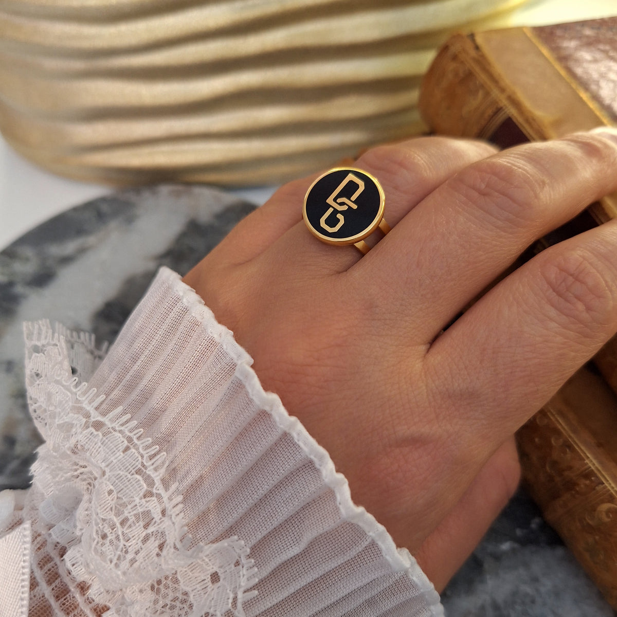Anello Dani - Creazione artigianale Relux con bottone upcycled