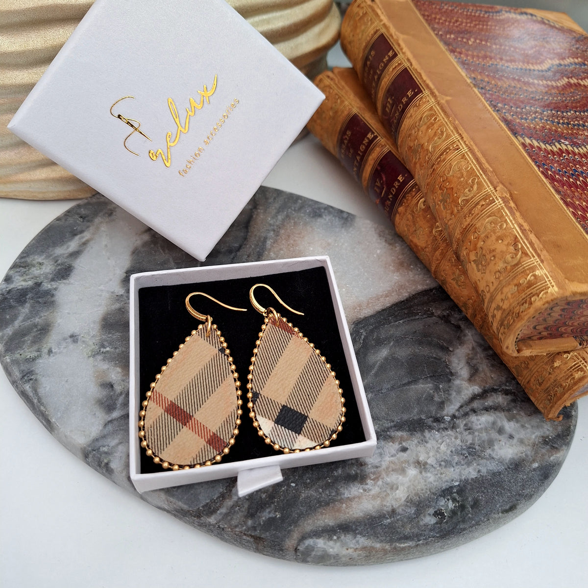 Gabi Earrings - Relux handcrafted creation in upcycled vintage leather (canvas)