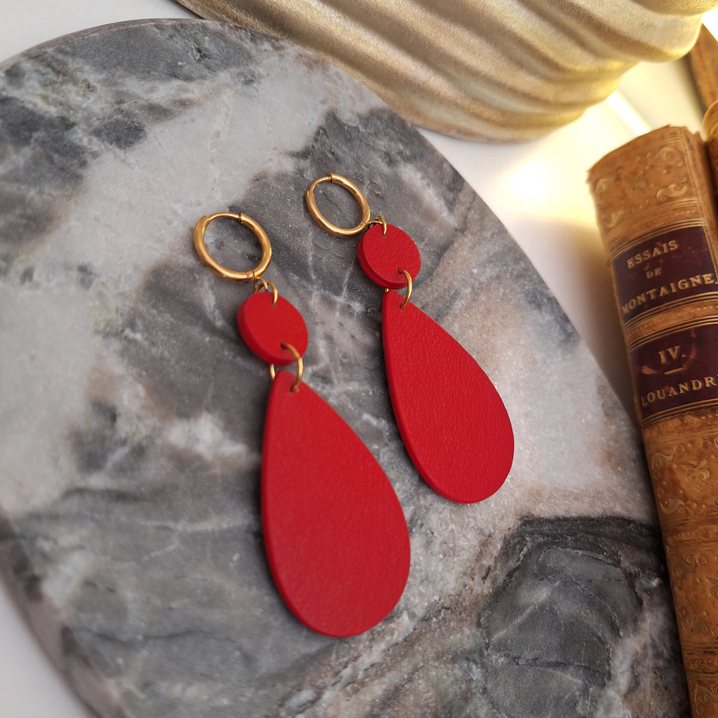 Naoma Earrings - Handcrafted Relux creation in upcycled vintage leather (canvas)
