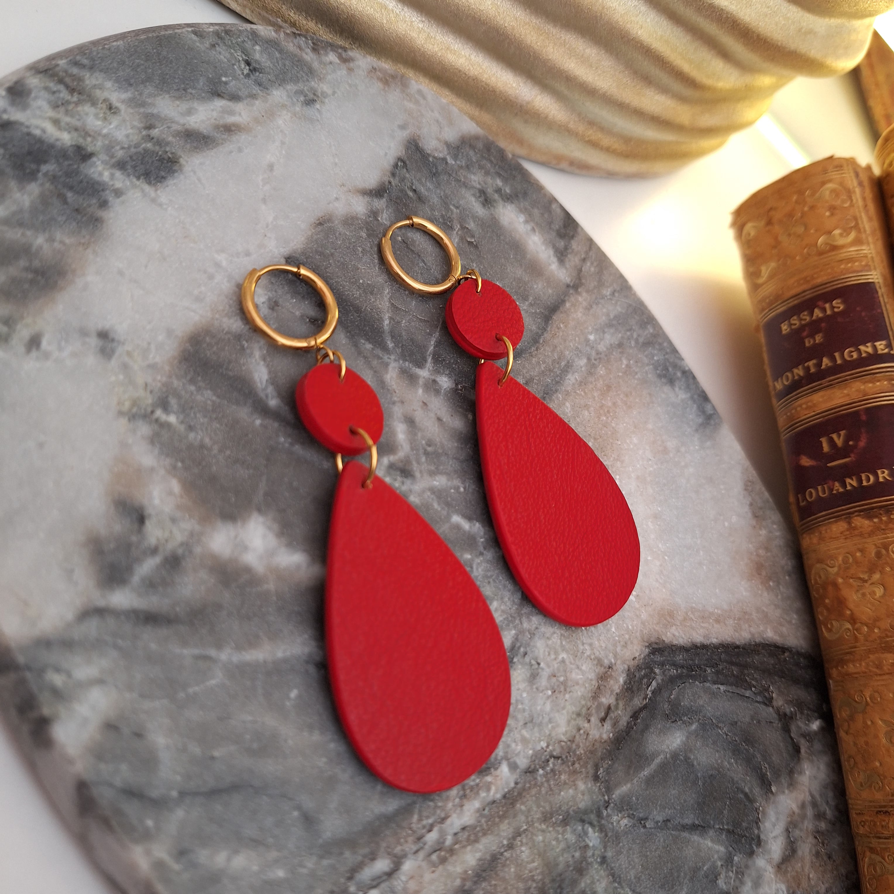 Naoma Earrings - Handcrafted Relux creation in upcycled vintage leather (canvas)