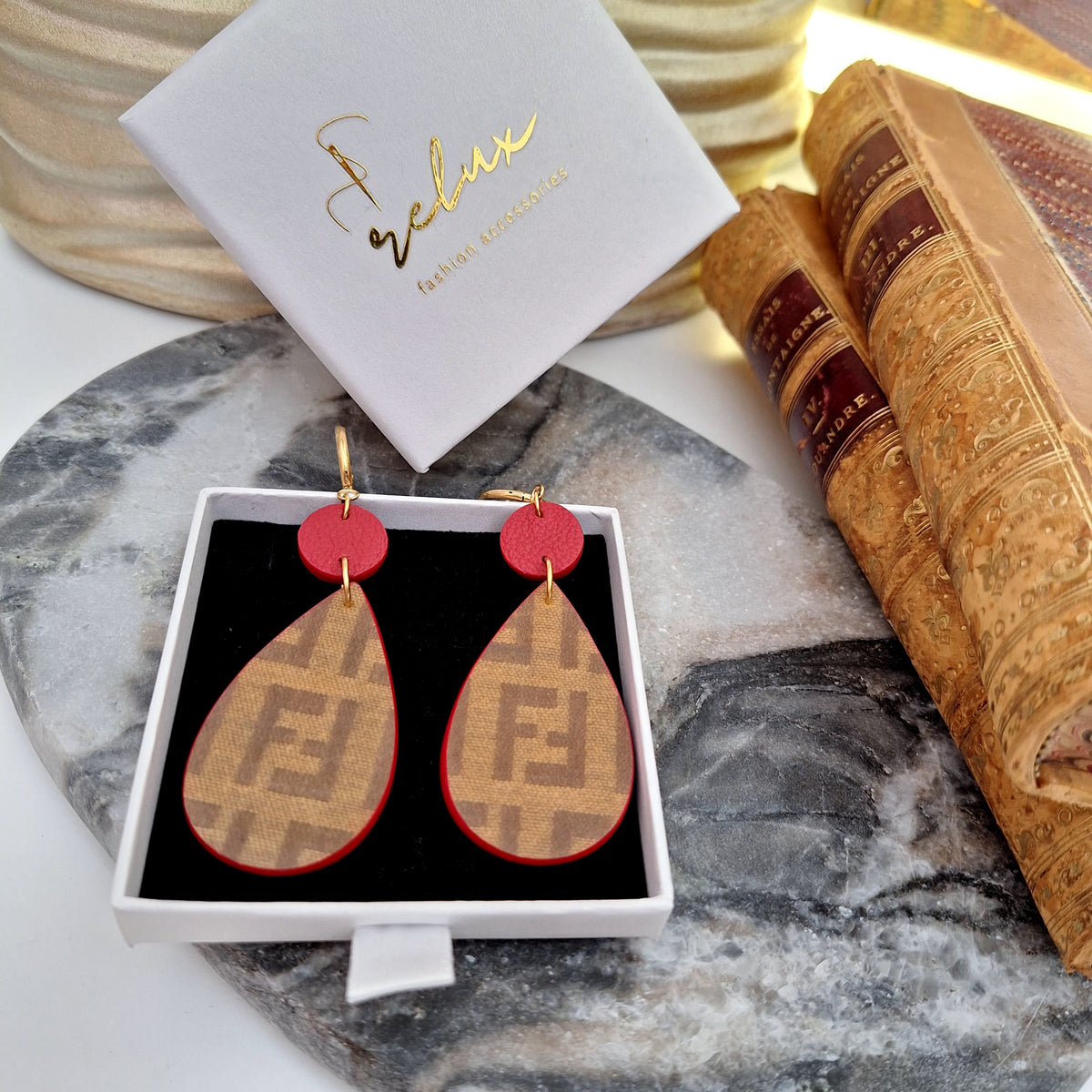 Naoma Earrings - Handcrafted Relux creation in upcycled vintage leather (canvas)