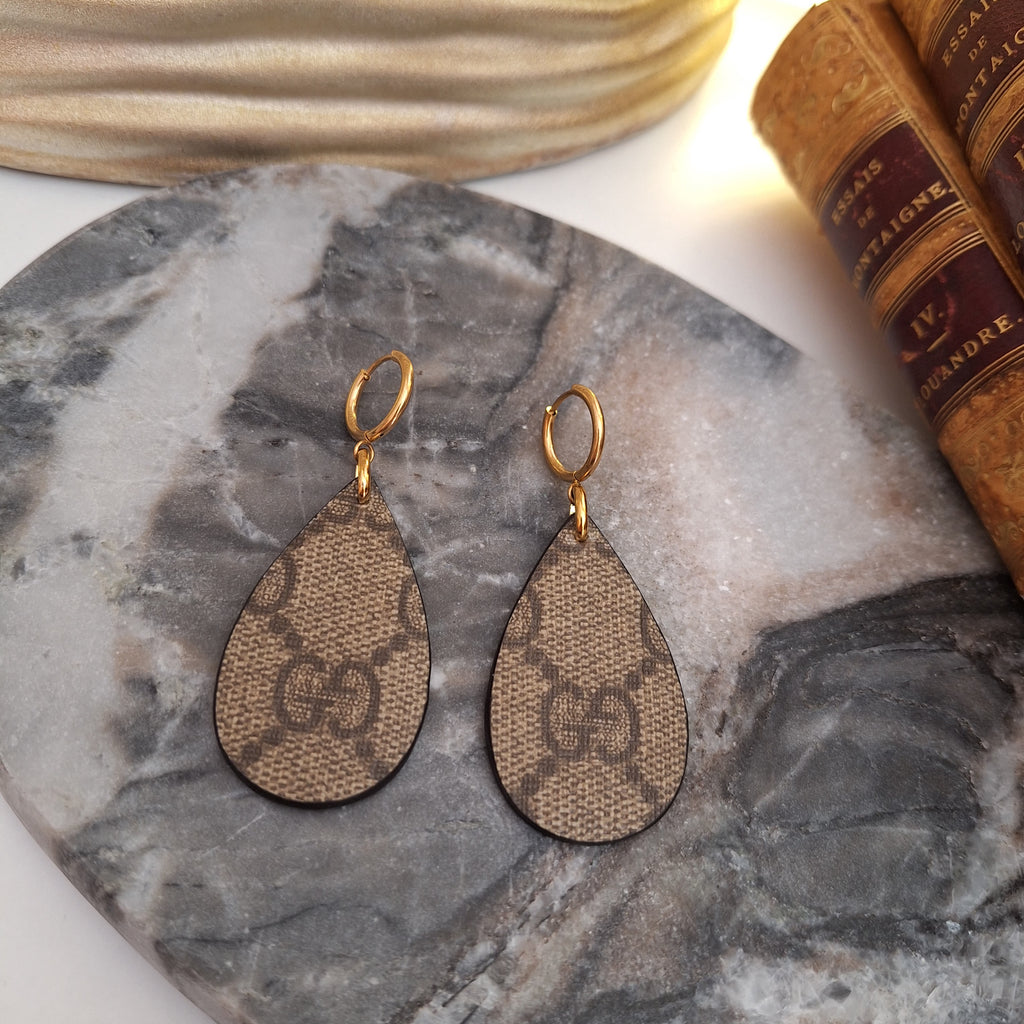 Rua Earrings - Relux artisanal creation in upcycled vintage leather (canvas)