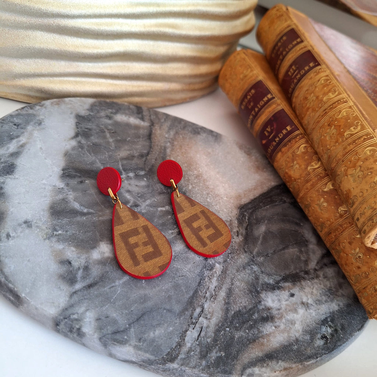 Mila Earrings - Handcrafted Relux design in upcycled vintage leather (canvas)