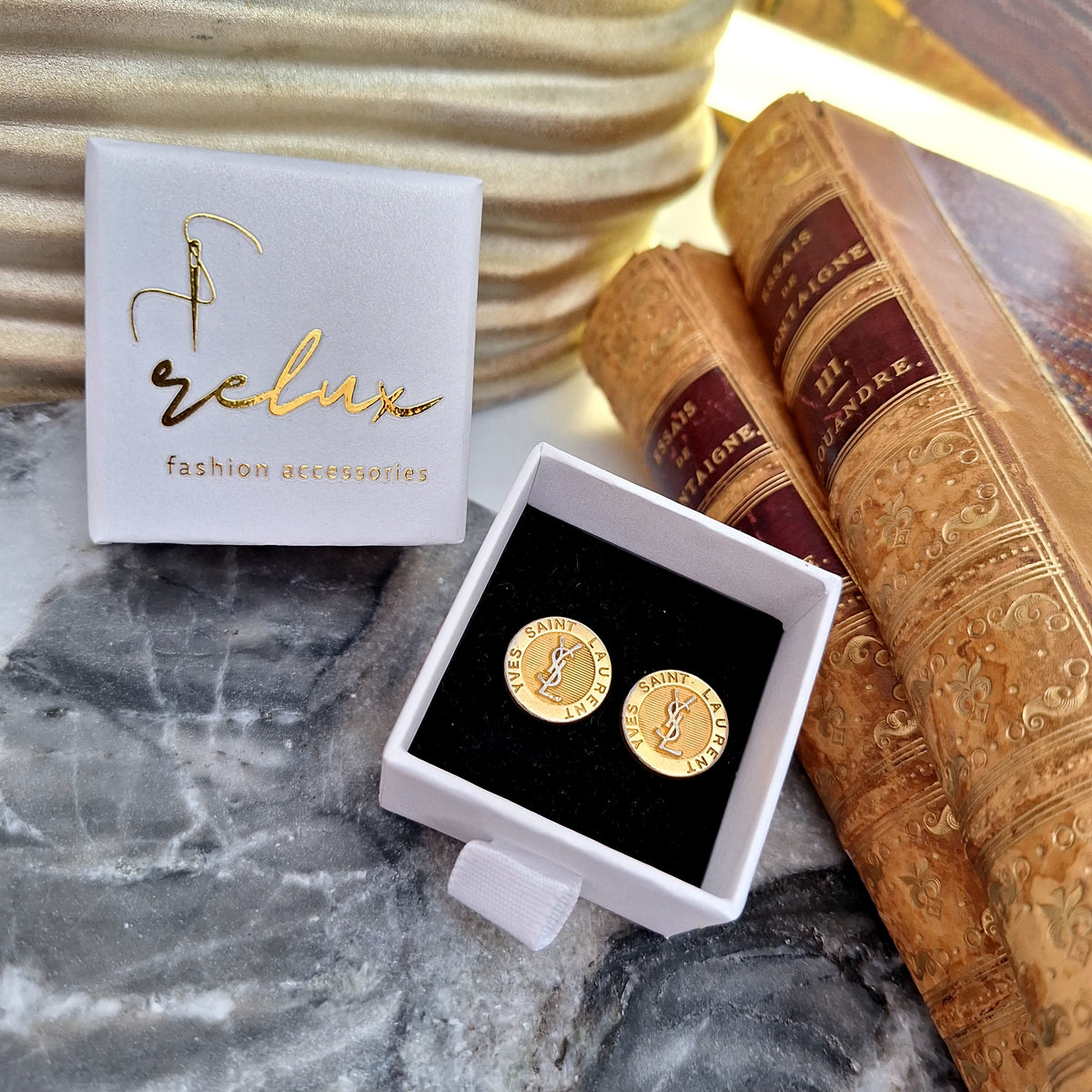 Ori Earrings - Handcrafted Relux creation with upcycled vintage buttons