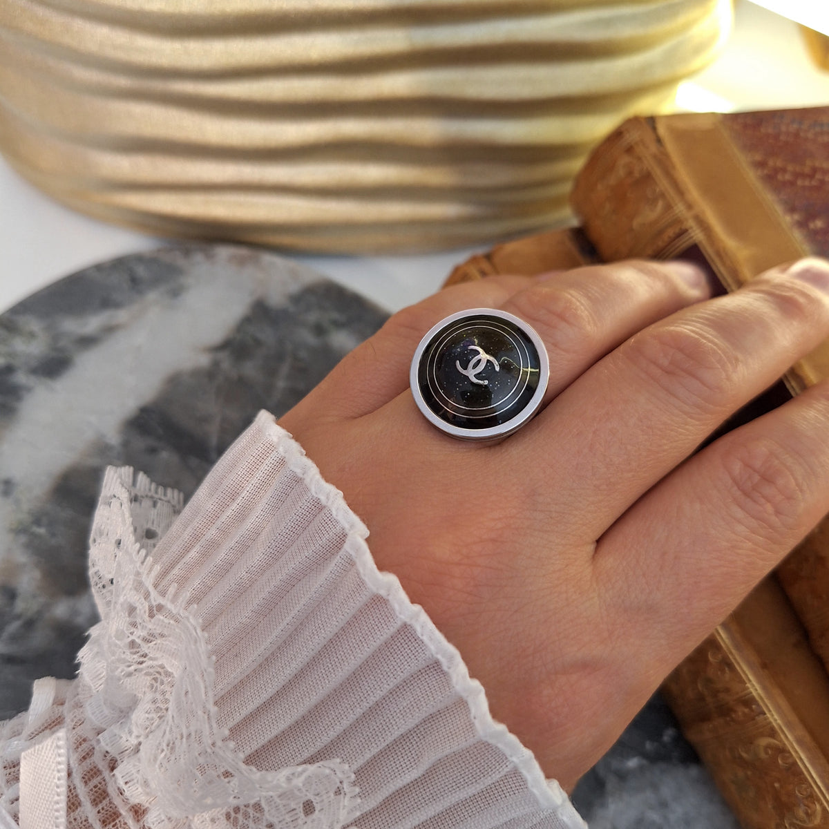 Anello Cat - Creazione artigianale Relux con bottone upcycled
