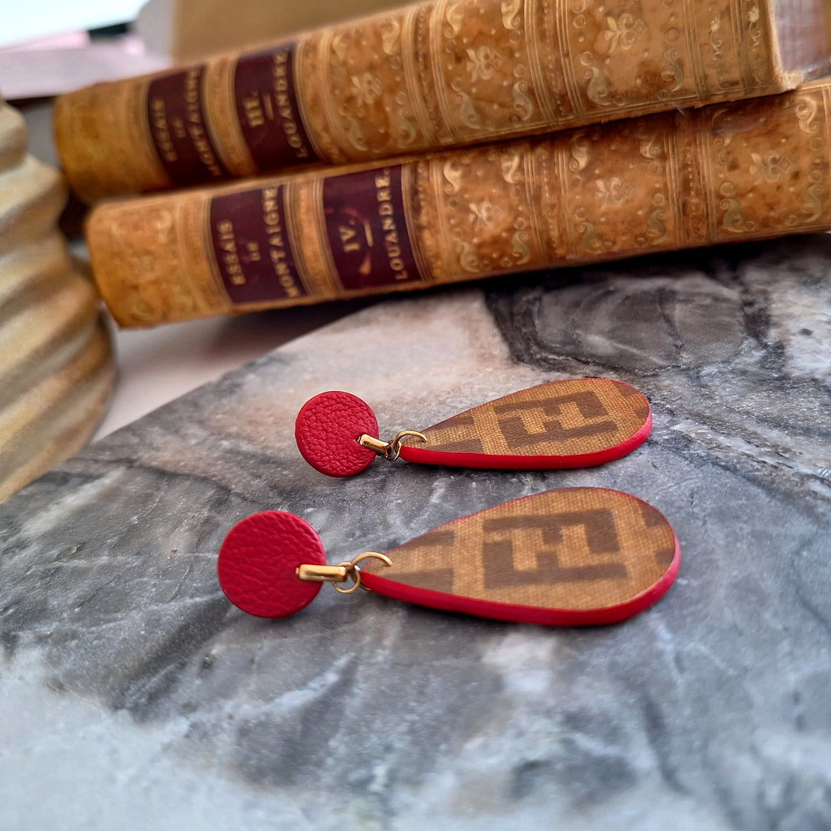 Mila Earrings - Handcrafted Relux design in upcycled vintage leather (canvas)