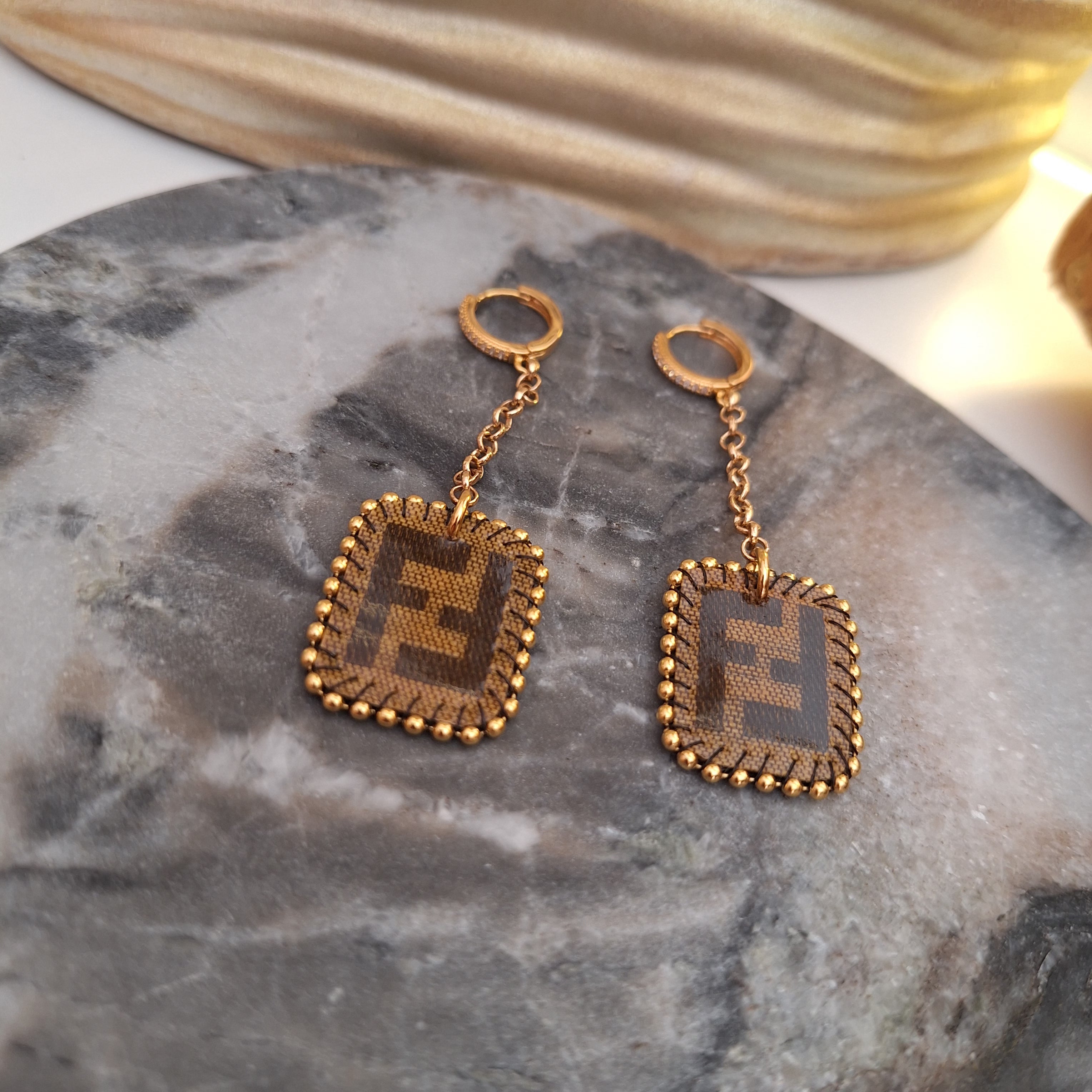 Mea Earrings - Relux handcrafted creation in vintage upcycled leather (canvas)