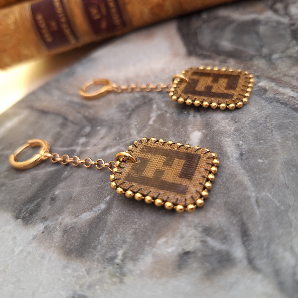 Mea Earrings - Relux handcrafted creation in vintage upcycled leather (canvas)