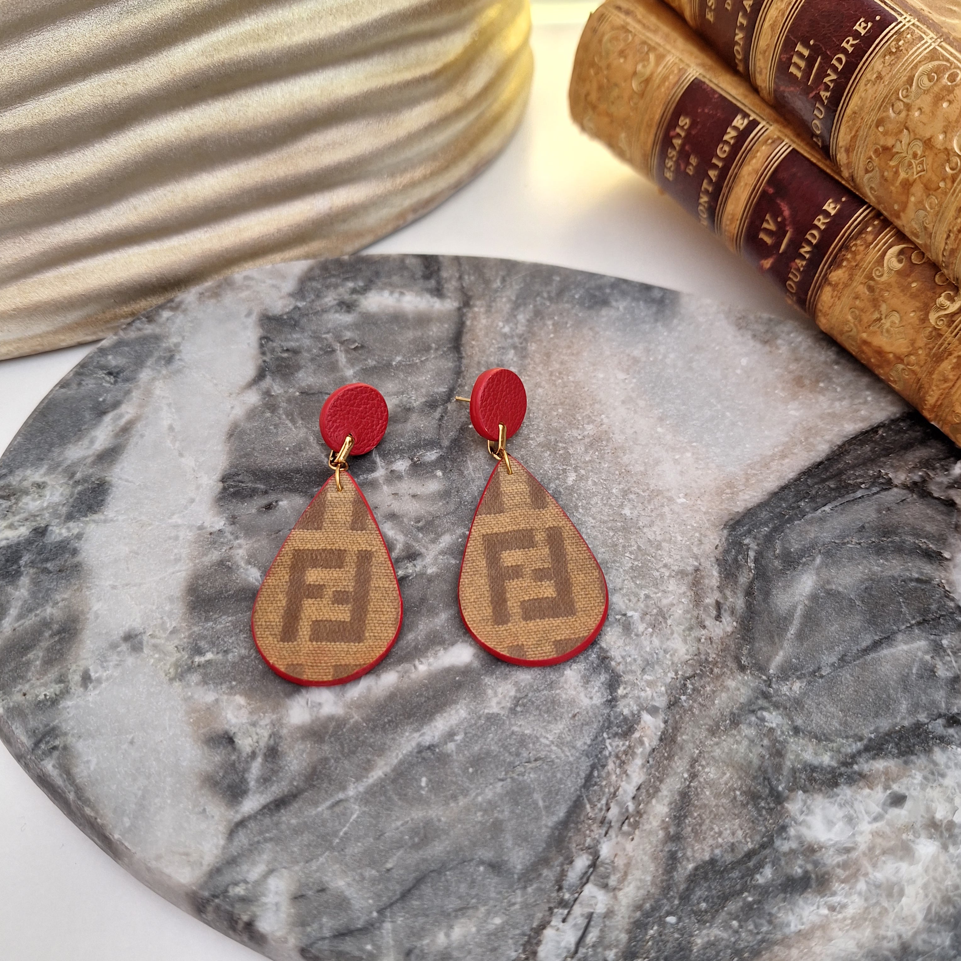 Mila Earrings - Handcrafted Relux design in upcycled vintage leather (canvas)