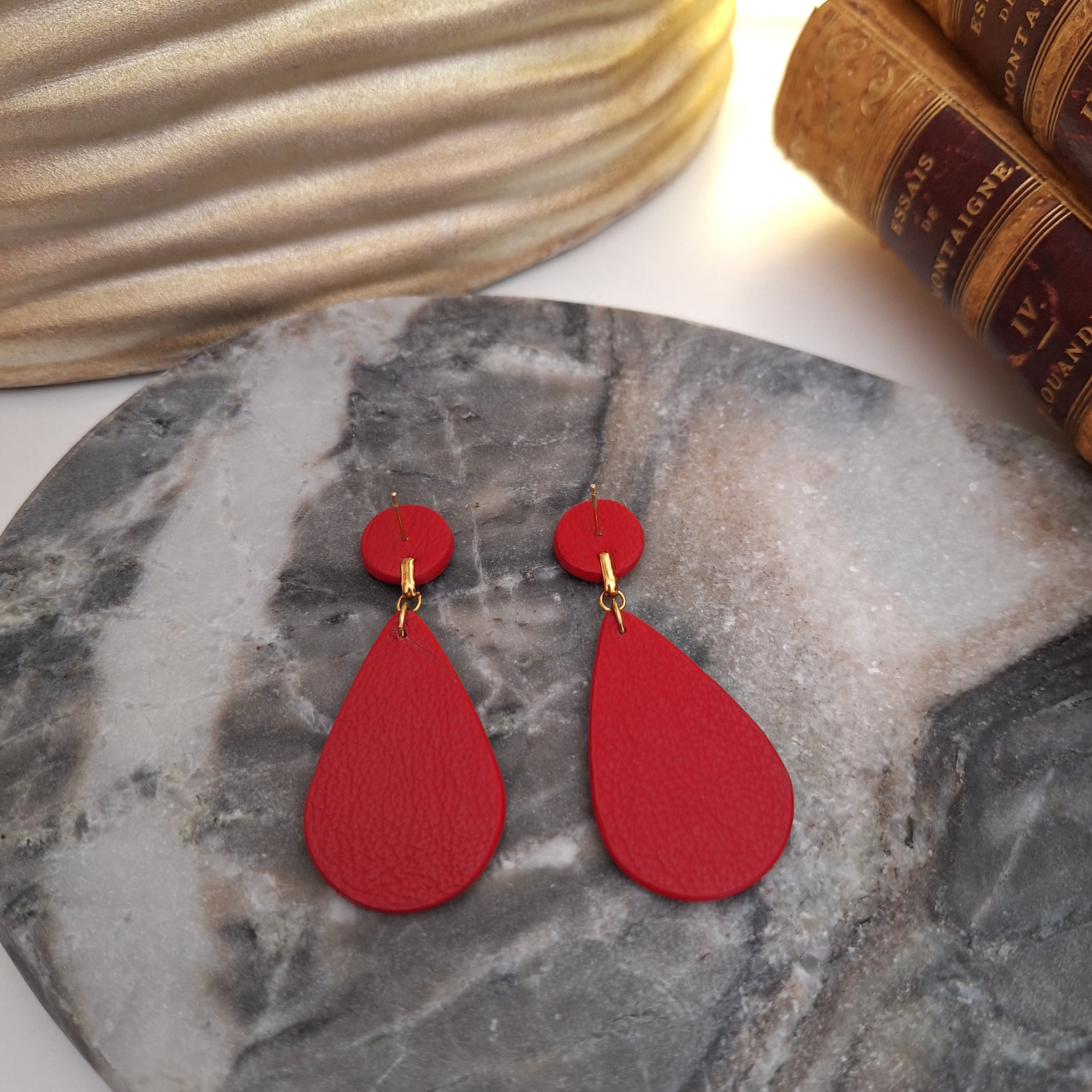 Mila Earrings - Handcrafted Relux design in upcycled vintage leather (canvas)