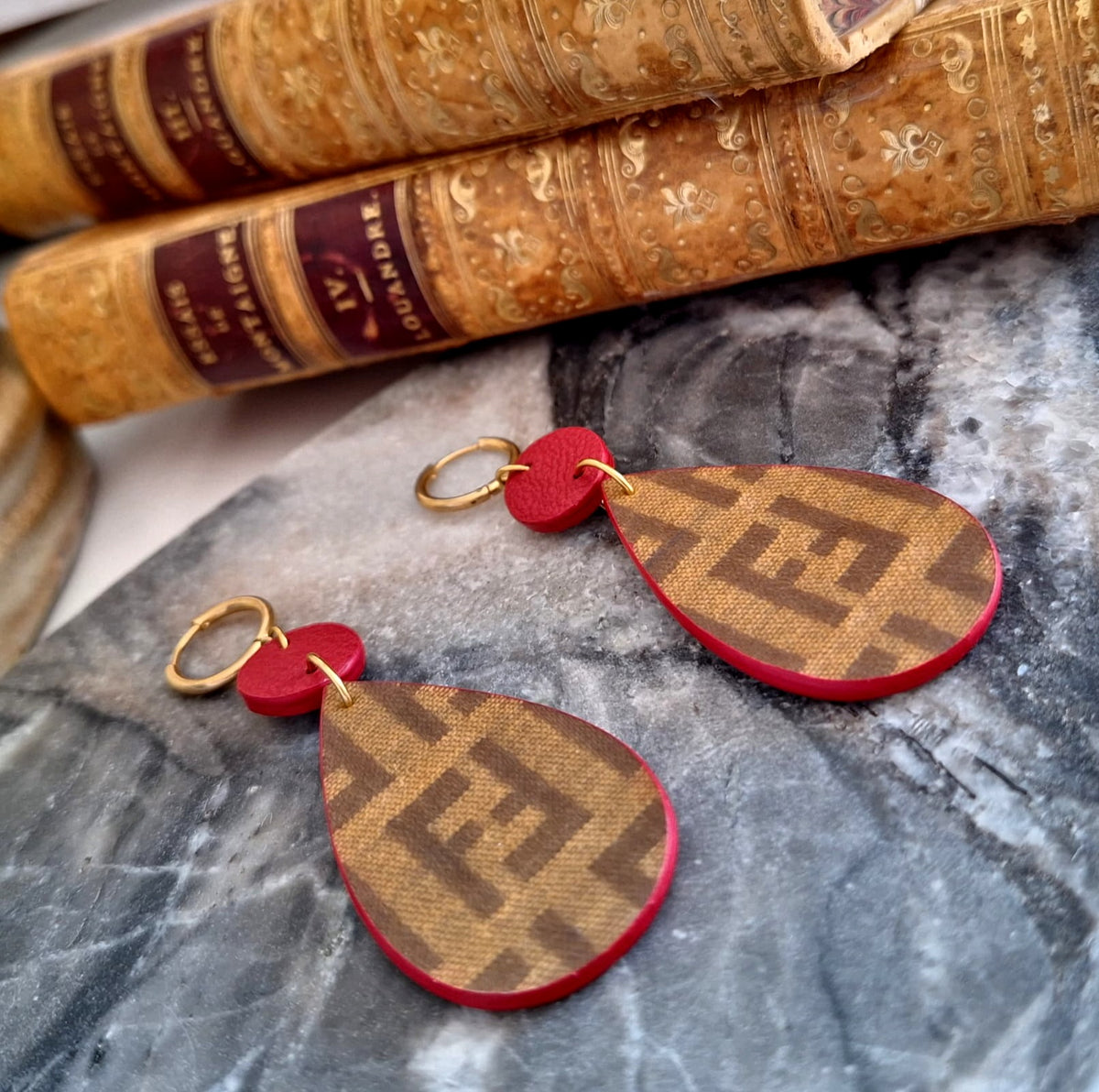 Naoma Earrings - Handcrafted Relux creation in upcycled vintage leather (canvas)
