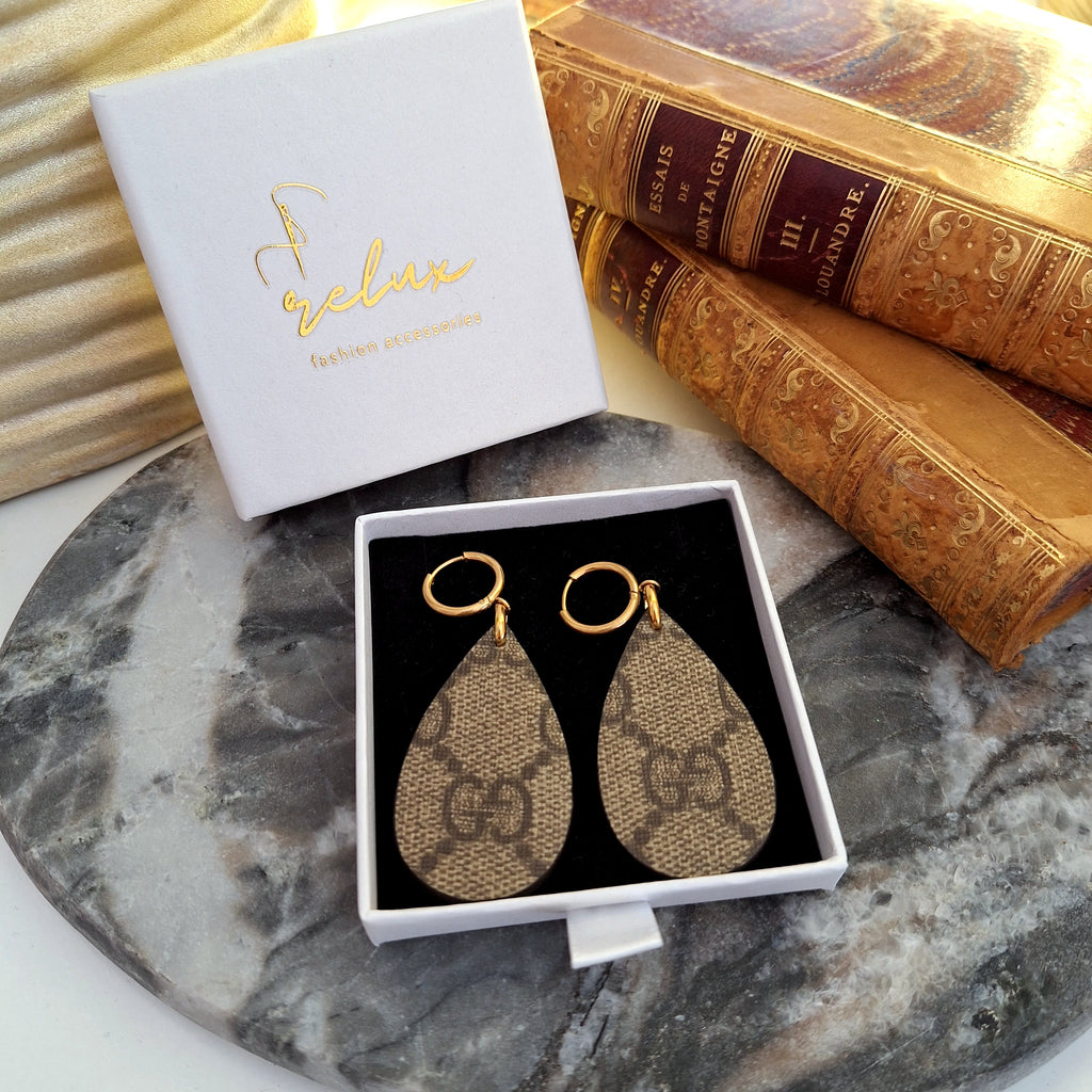 Rua Earrings - Relux artisanal creation in upcycled vintage leather (canvas)
