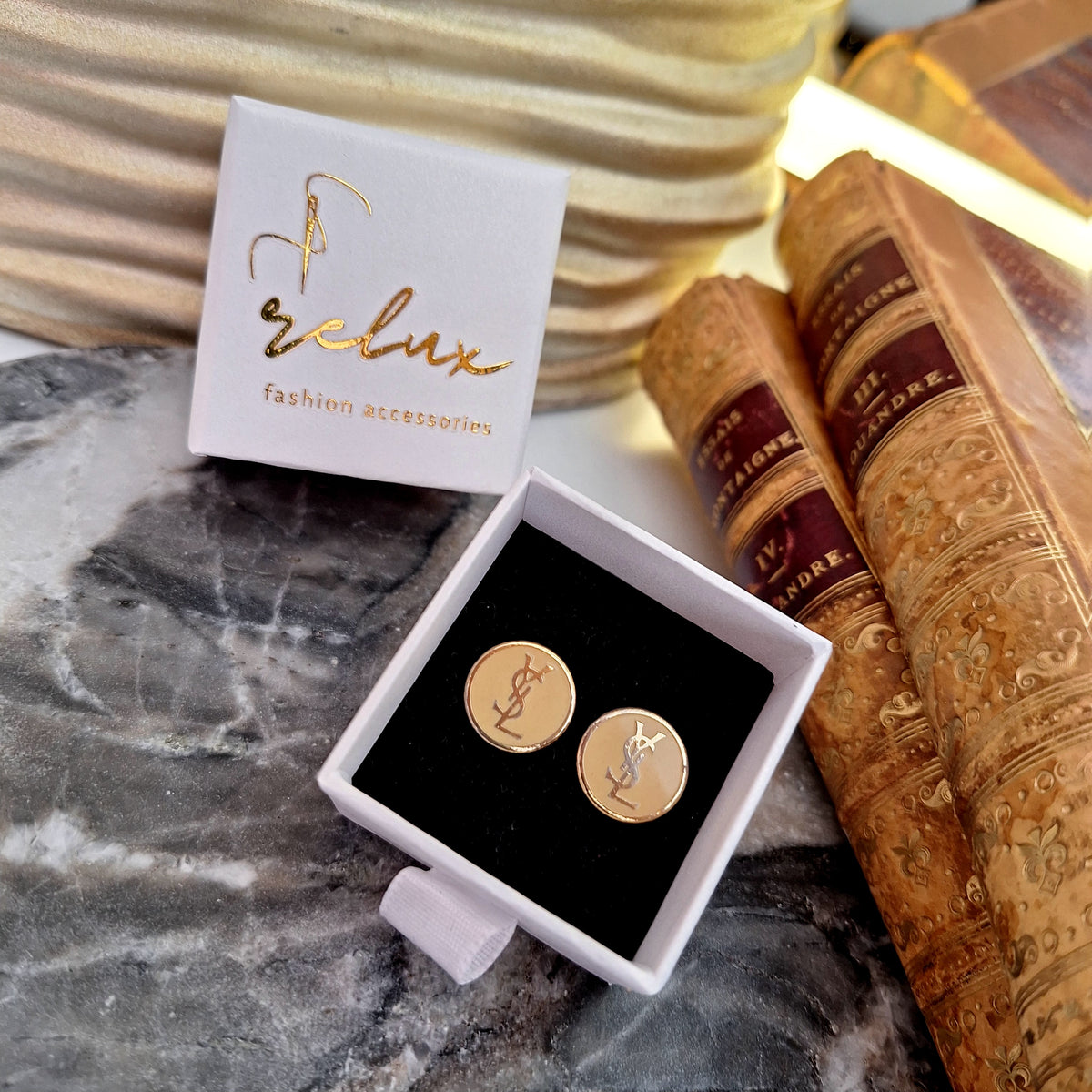 Alba Earrings - Relux handcrafted creation featuring upcycled vintage buttons