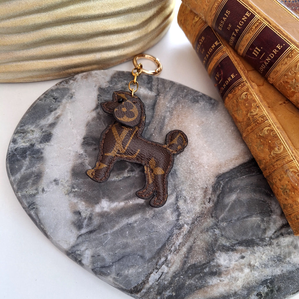 Relux handmade vintage upcycled leather Poodle keychain