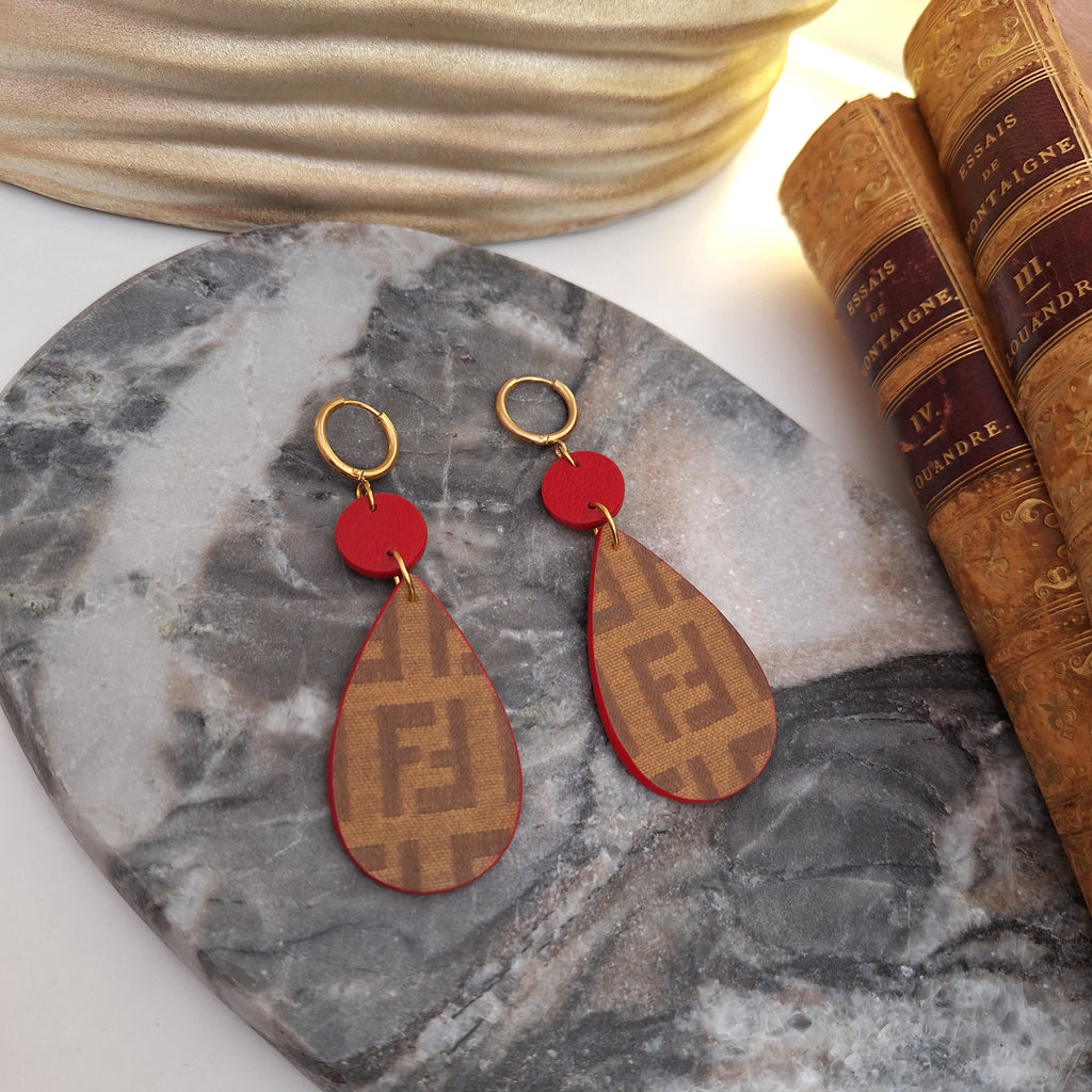 Naoma Earrings - Handcrafted Relux creation in upcycled vintage leather (canvas)