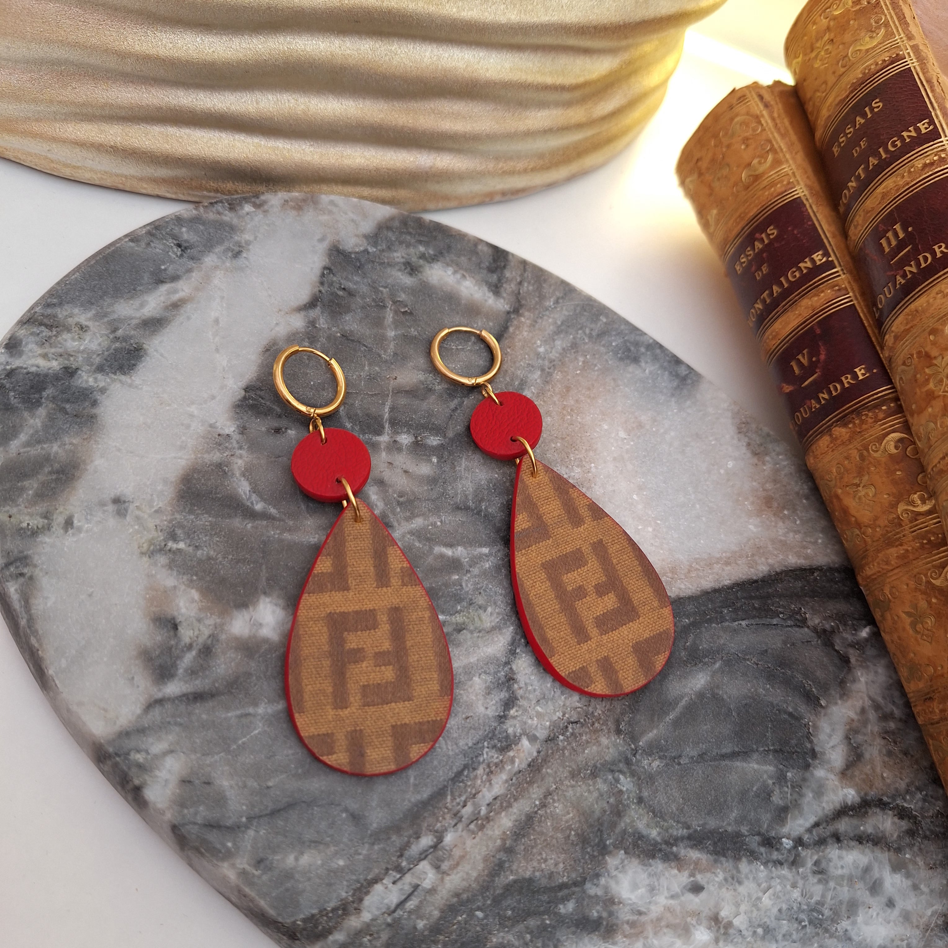 Naoma Earrings - Handcrafted Relux creation in upcycled vintage leather (canvas)