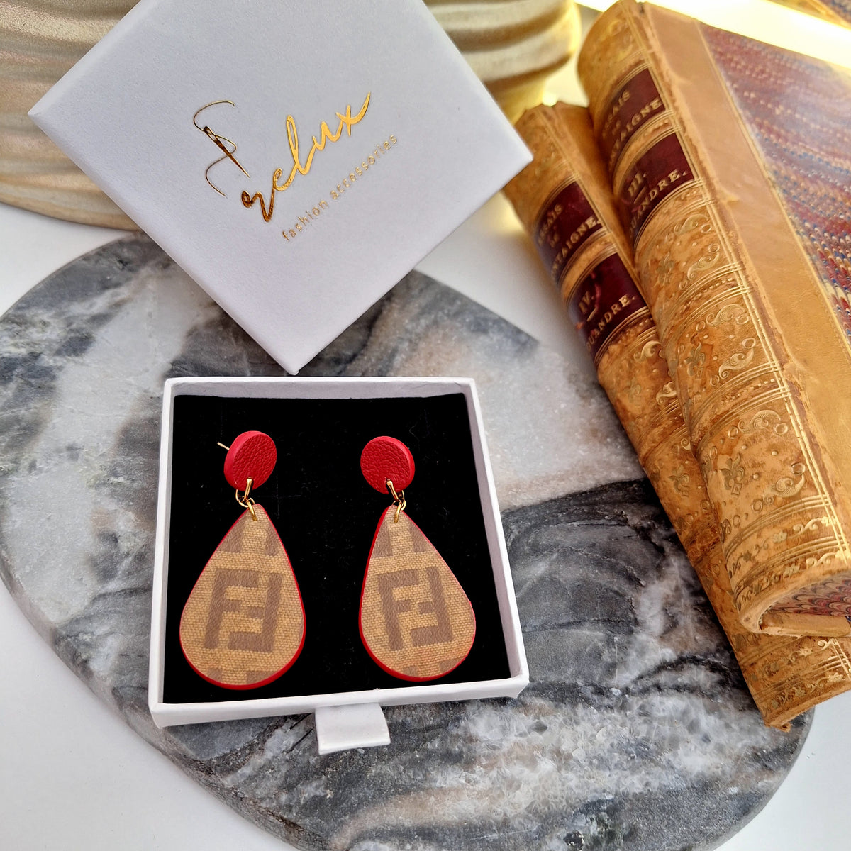 Mila Earrings - Handcrafted Relux design in upcycled vintage leather (canvas)