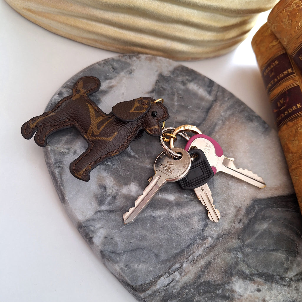 Relux handmade vintage upcycled leather Poodle keychain