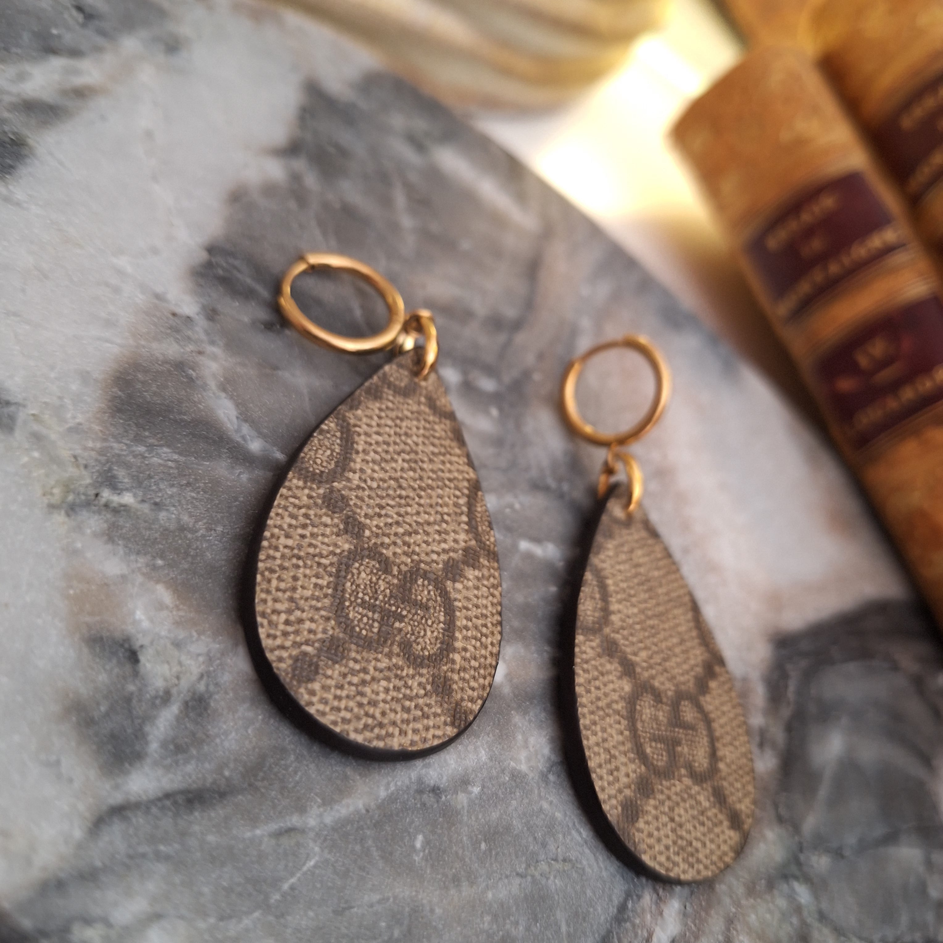 Rua Earrings - Relux artisanal creation in upcycled vintage leather (canvas)