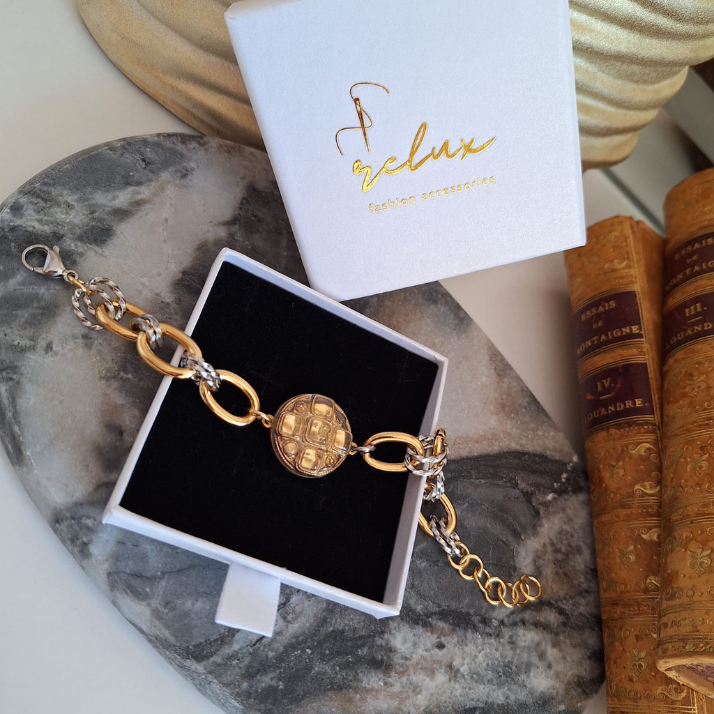 Bracciale Lea - Creazione artigianale Relux con bottone vintage upcycled